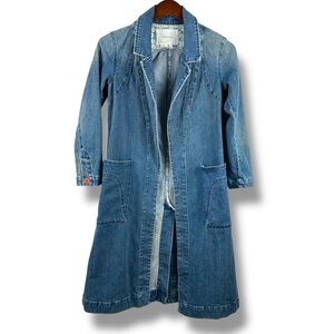 Anthropologie XXS Petite Peggy Longline Denim Duster Jacket Beth Dutton Western
